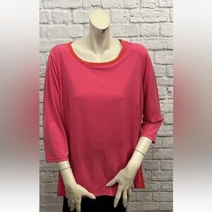 SUSAN GRAVER PINK & ORANGE COLOR BLOCK 3/4 SLEEVE TOP SIZE 1X